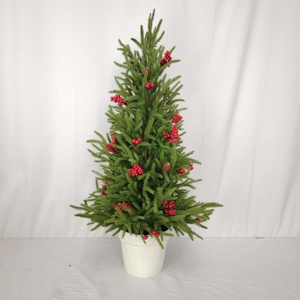 Mini <span class=keywords><strong>sapin</strong></span> de Noël artificiel en <span class=keywords><strong>plastique</strong></span> avec cônes de pin et baies rouges - Décoration d'intérieur pour salon, chambre et bureau - Product Image 2