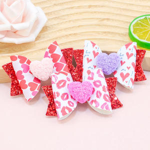 Nuevo Día de San Valentín cuero impreso amor arco xoxo Fiesta infantil fiesta pinza para el cabello accesorios para el cabello - Product Image 1