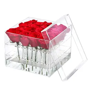 16 Buracos De Plástico 2 Tier Flor Vaso Decorativo Rose Pots Stand Quadrado Preservado Flores Casamento Flor Caixa