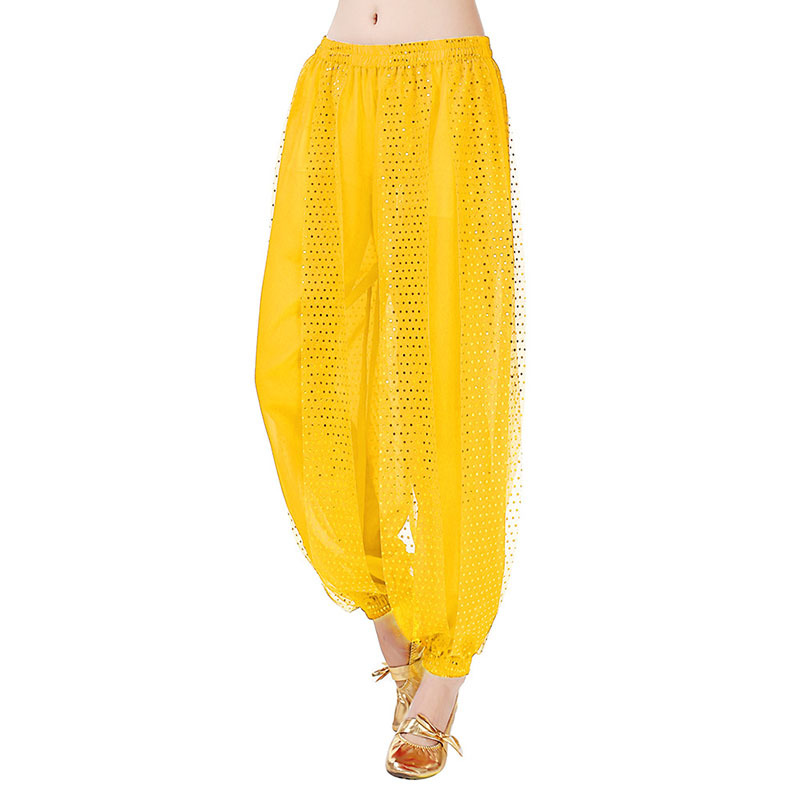 Pantalones bombachos de danza del vientre con lentejuelas amarillas