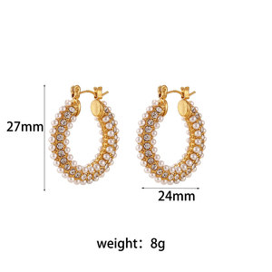Pendientes de aro de acero inoxidable 316L chapados en oro de 18 quilates, joyería boutique de lujo para mujer - Product Image 2