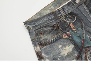 High Street's Distinctive Loose Straight <span class=keywords><strong>Jeans</strong></span> para hombres Vintage Real Shot Cutting Impresión digital Dark Denim Spring <span class=keywords><strong>Jeans</strong></span> Pantalones - Product Image 2
