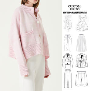 Cardigan da <span class=keywords><strong>Donna</strong></span> in Maglia Vintage 100% <span class=keywords><strong>Cotone</strong></span> con Logo Personalizzato, Manica Lunga, Bottoni Frontali - Product Image 1