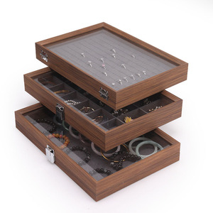 Sang trọng Óc Chó gỗ lưu trữ đồ trang sức container Vòng Mặt dây chuyền Bangle trang sức hiển thị trường hợp cho triển lãm thương mại - Product Image 5