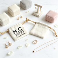 Pochette à cordon en tissu de lin blanc et coton, petite, avec logo personnalisé, pour bijoux et bagues