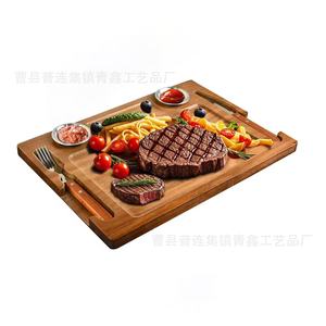 Planche à steak en bois Qingxin de 15,74 pouces avec rainures pour couverts et bols en acier inoxydable pour les fêtes - Product Image 3