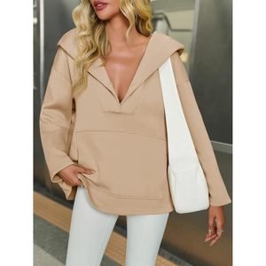 Custom Women's Oversized Hoodie Fleece V Neck <b>Long</b> <b>Sleeve</b> Loose Pullover Sweatshirt Fall Winter Casual <b>Top</b> - Product Image 2