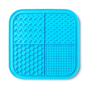 Silicone <b>Slow</b> <b>Feeder</b> Mat for <b>Dogs</b> Geometric Pattern Non Slip Design Blue Square Shape Indoor Use - Product Image 1