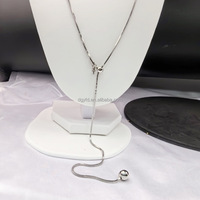 Kalung Lariat mutiara tertempel kalung rantai Y DIY kustom wanita kalung rantai ular Slider baja tahan karat emas mutiara gantung panjang