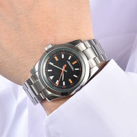 Reloj mecánico con cronómetro automático para hombre, de acero inoxidable plateado, negro, naranja, esfera luminosa, zafiro sintético, 20mm