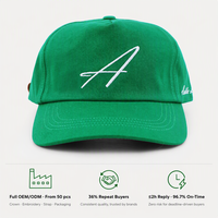 Casquette de baseball non structurée en coton à 5 panneaux avec sangle en cuir, logo brodé personnalisé, marque privée, vente en gros pour fabricants OEM