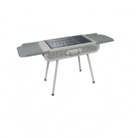 Barbecue au charbon de bois portable moderne et réglable, avec commande tactile, allumage manuel, étagères latérales thermolaquées, en acier inoxydable durable