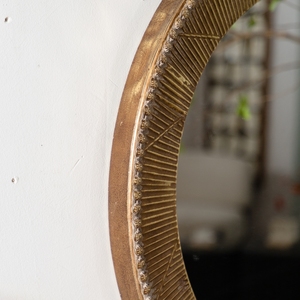 Gold Textured Round Wall <b>Mirror</b> 31.3 Inch Iron Frame MDF Back Boho Accent <b>Mirror</b> For Living Room Bedroom - Product Image 5