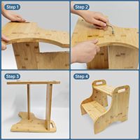 Tabouret moderne en bambou à 2 étapes coins arrondis antidérapants pour la cuisine, la salle de bain, le lavage des mains, le brossage naturel des dents, l'entraînement aux toilettes