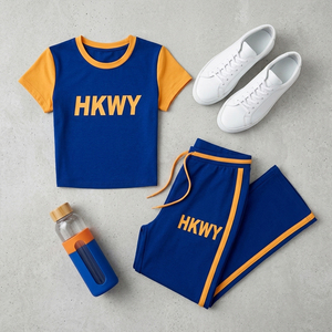 2026 Trendy Women's Short Sleeve <b>Leggings</b> Set 2-Piece Set Slim Fit Crop Top and <b>Flared</b> <b>Leggings</b> Yoga Set with Custom Logo - Product Image 3