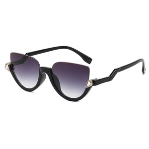 2024 nuovi occhiali da sole Cat Eye alla moda per donne mezzostruttura senza montatura con strass tonalità UV400 <span class=keywords><strong>lenti</strong></span> acriliche disponibili marrone nero - Product Image 2