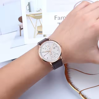 Jam Tangan Pria Quartz Sederhana Mini Focus Tali Kulit MF0052G Diameter Dial 42mm Lebar Tali Kulit Paduan Logam Modis