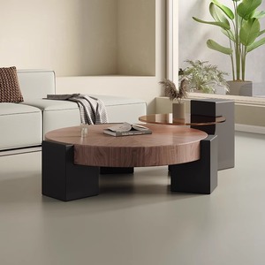 Walnut Round <b>Coffee</b> <b>Table</b> Modern Living Room Furniture <b>Small</b> Apartment Design - Product Image 2
