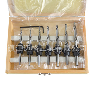 7 Pc Wood <b>Screw</b> Drill <b>Set</b> With Countersink And Hole Drilling Bit In Wooden Box 45# Steel For Steel Applications - Product Image 2