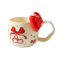 Mug en porcelaine motif chat de dessin animé mignon avec nœud, capacité 600 ml, sans danger pour les aliments, compatible micro-ondes, anti-fuite, tasse à café très vendue pour filles, usage domestique