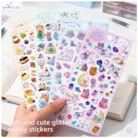 6 modèles d'autocollants en papier 3D transparents à paillettes, imprimés UV époxy en dôme, motifs Dessert, Animal, Lune, Chat, Lapin, pour décoration de journal DIY