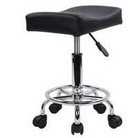 Chaise de salon en cuir PU noir imperméable pour barbier, avec dossier et roulettes, chaise de manucure, tabouret de pédicure en éponge haute densité
