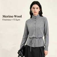 Cardigan en laine 100 % GOTS BSCI à revers ceinturé, tricot de créateur décontracté et tendance, style chic français, doux et chaud – Meilleures ventes