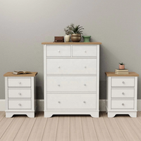 NOVA Table de chevet à 3 tiroirs en bois massif blanc mat de style classique Table de chevet prête à l'emploi Armoire pour meubles de maison Salon