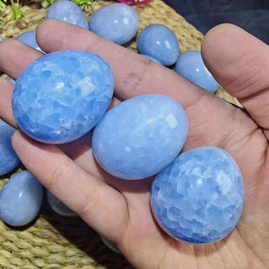 Œuf ovale en cristal de calcite bleue de haute qualité en gros, pierre de guérison spirituelle Reiki pour la décoration de Pâques et cadeau d'anniversaire - Product Image 1