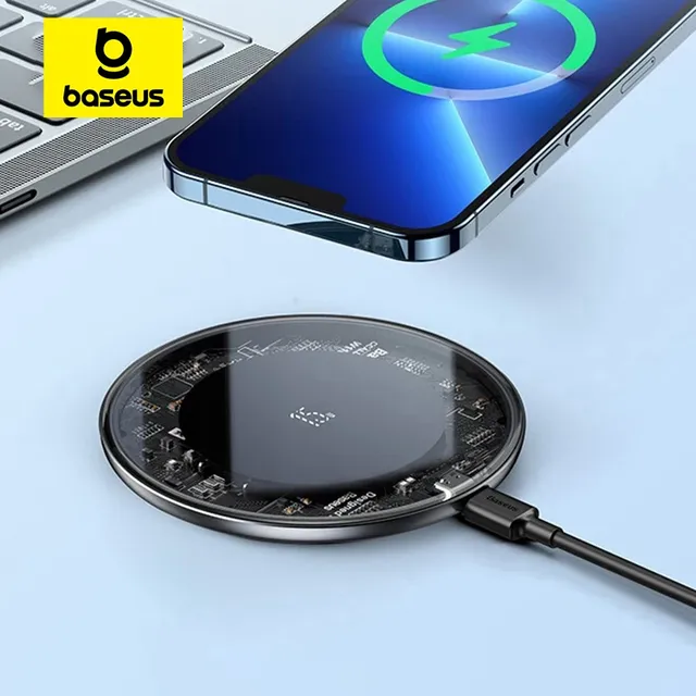 Baseus 15W Fast Wireless Charger For iPhone 15 14 13 For Airpods Visible Qi Wireless Charging Pad For Samsung S22 S10 Xiaomi LG