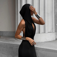 Nouvelles Robes d'été pour femmes en gros – Robe longue sans manches à capuche, coupe ajustée, décolleté plongeant en V, dos nu, sexy et élégante pour soirée