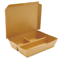 Boîte à lunch jetable en papier kraft rigide, biodégradable, écologique, avec revêtement UV, imprimée en quadrichromie, à 3 compartiments, pour nouilles
