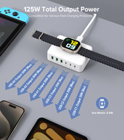 Chargeur de bureau sans fil Source Factory HNT 125W 3C3A 6 ports avec câble d'extension CA de 1,5 m, station de charge USB-C rapide multi-ports