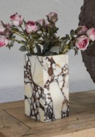 Pot et vase en marbre Calacatta Viola Purple de style Art déco, à bord festonné, pour table console de salon