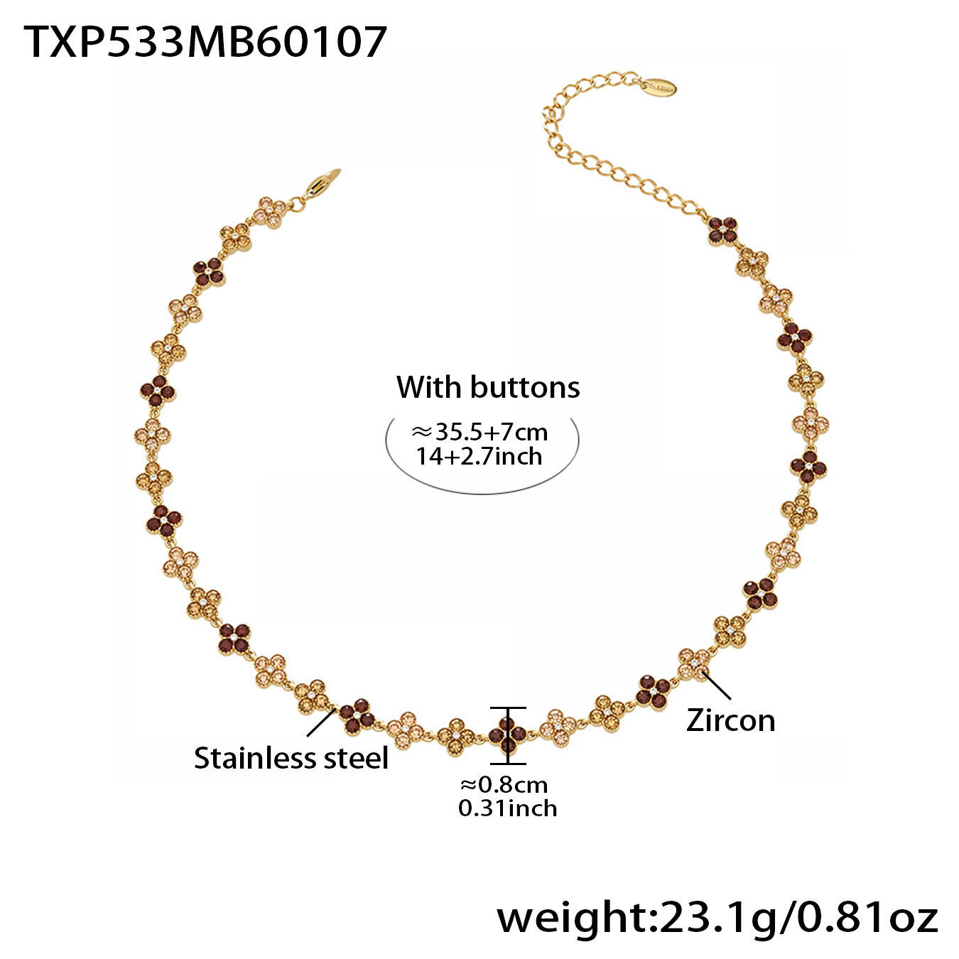 Txp533-collier champagne zircon 355 7cm