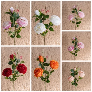 Rosa de Seda Artificial de Alta Calidad con 3 Cabezas, Roja y Blanca, para Bodas, Venta al por Mayor, Ramas Individuales de Rosas de Seda para Novias - Product Image 4