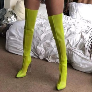 Bottes sexy sur mesure grande taille 47, hauteur cuisse, en maille respirante transparente, à talon haut et talon cristal, pour automne et été - Product Image 3