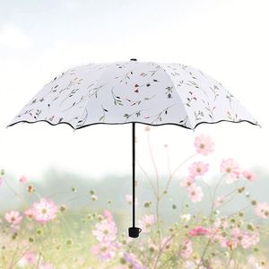 Grand parapluie pliant décontracté quatre couleurs à motif floral pour femme, avec revêtement noir épaissi, protection solaire pour jours ensoleillés et pluvieux, personnalisable - Product Image 3