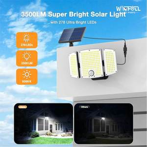 Projecteurs solaires à détecteur de mouvement 3500LM 6500K IP65 étanches à montage mural avec télécommande, éclairage de sécurité extérieur pour cour et garage - Product Image 6