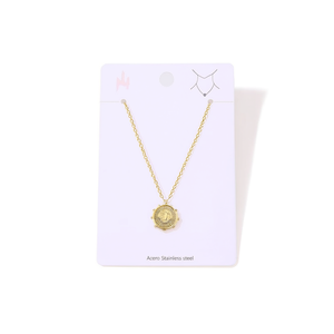 Collana con Ciondolo Sole in Acciaio Inossidabile, Tono Oro, Charm Rotondo, Gioielli alla Moda - Product Image 1