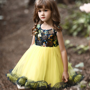 Girls <b>Sequined</b> Tulle Dress A-Line Princess Wedding Party Dress For Children Summer Formal Wear Yellow Green Blue Pink <b>Red</b> - Product Image 1