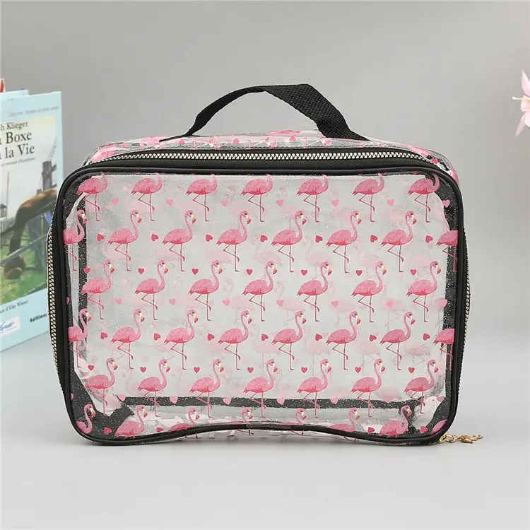 INS girl style transparent color printing pvc cosmetics zipper wash Hand bag