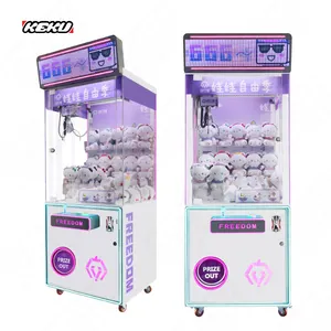 lila rosa plüsch spielzeug puppenmaschine vergnügungscenter mit banknoten akzeptieren münze kralle maschine kann angepasst werden puppenmaschine
