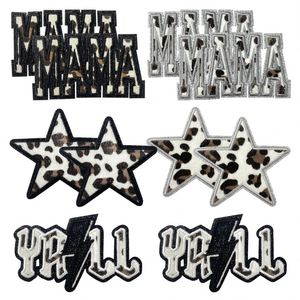 New Hot Iron on <b>Glitter</b> Edge Leopard Print Mama Star Yall Patch for T-shirt Hoodies Hat Decoration - Product Image 1