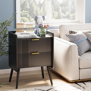 Mesita de noche Negra moderna con 2 cajones de almacenamiento Mesa auxiliar de madera para dormitorio Sofá Espacios pequeños - Product Image 4