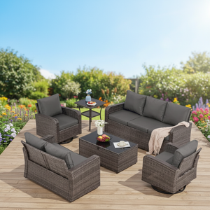 Conjunto de Sillas Giratorias de Bambú Contemporáneas con Sofá para Patio, Terraza, <span class=keywords><strong>Bistro</strong></span>, Jardín, Césped y Patio Trasero - Product Image 1