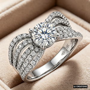 Bague de mariage personnalisée en or 14 carats plaqué or, diamant de laboratoire de qualité VS 1,00 carat taille brillant, certifié IGI, avec sertissage micro-pavé - Product Image 4