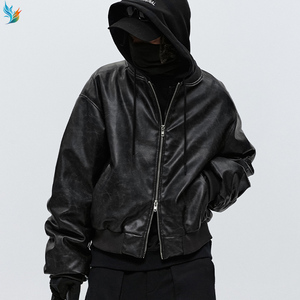 Bomber personalizzato invernale da uomo Vintage pesante oversize con cerniera in pelle sintetica con cappuccio per uomo - Product Image 5