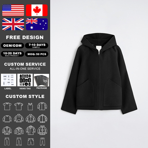 KingSen Custom High Quality Men's Wool Blend <b>Zip</b> Up <b>Hooded</b> Jacket Loose Fit Raglan Sleeve Patch Pocket Casual Winter Coat OEM - Product Image 2