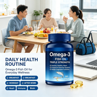Gélules d'huile de poisson oméga-3, triple concentration, 60 unités, complément alimentaire pour le bien-être quotidien